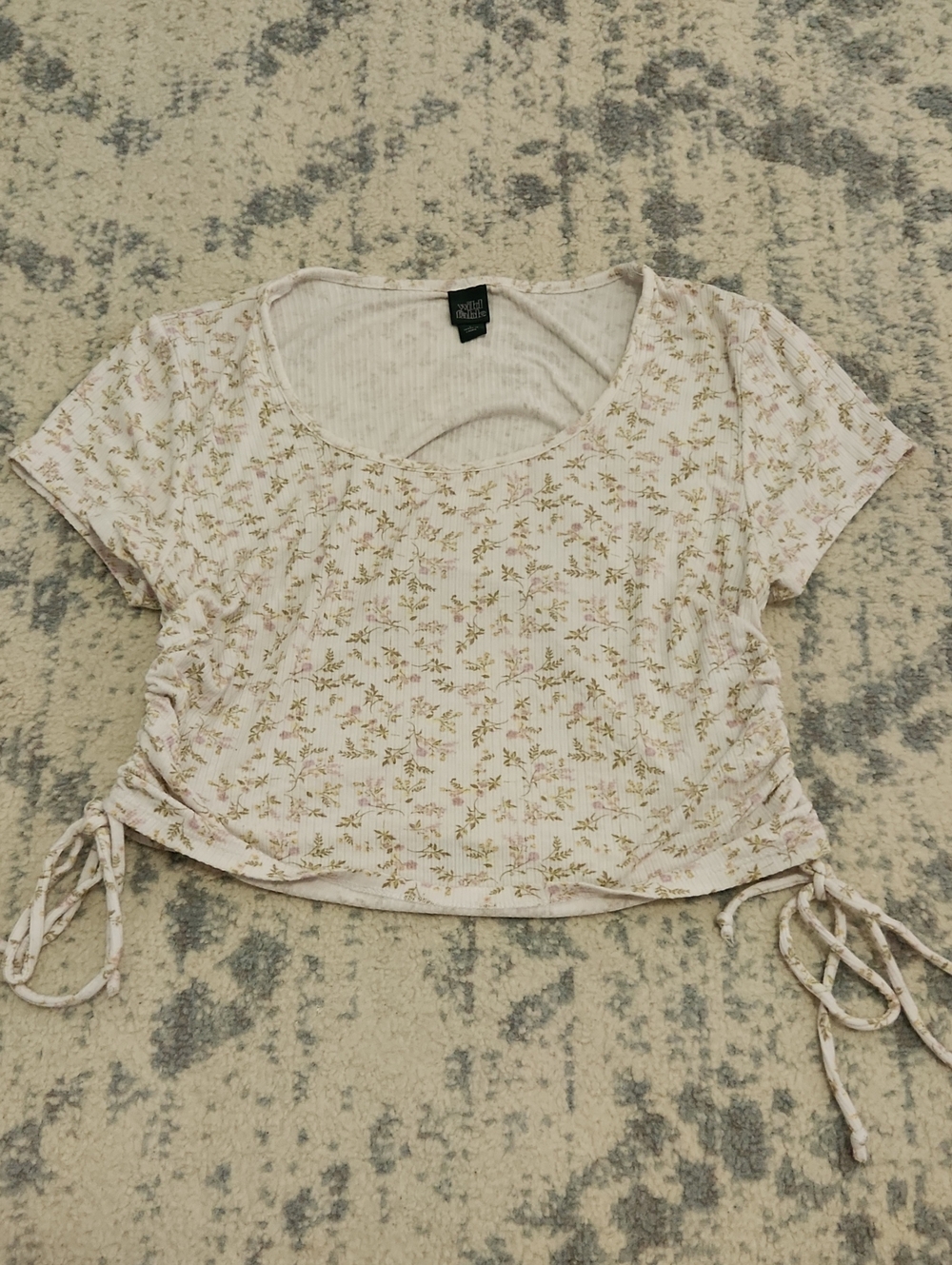 wild fable Pale Pink Floral Ribbed Side-Tie Crop Top